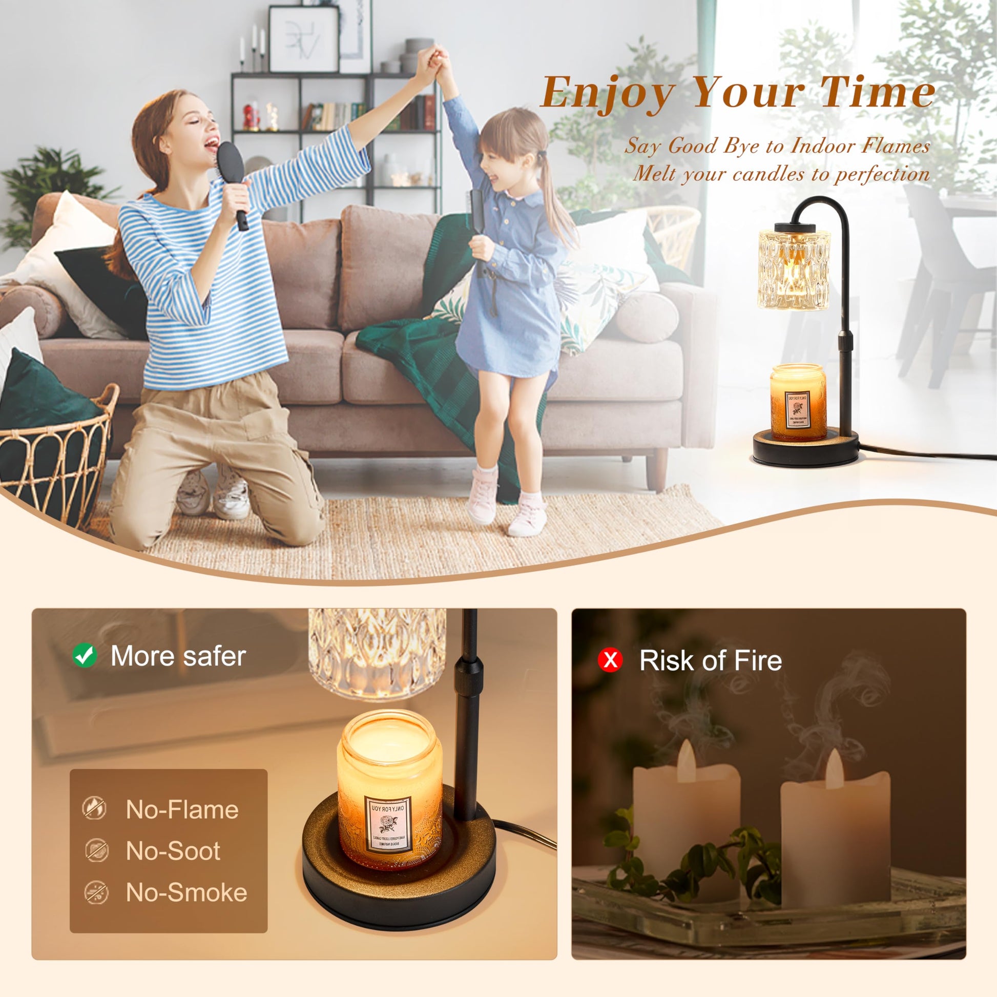CASTLELIFE Dimmable Candle Warmer Lamp with Timer, Height Adjustable Candle Warmer for Jar Candles