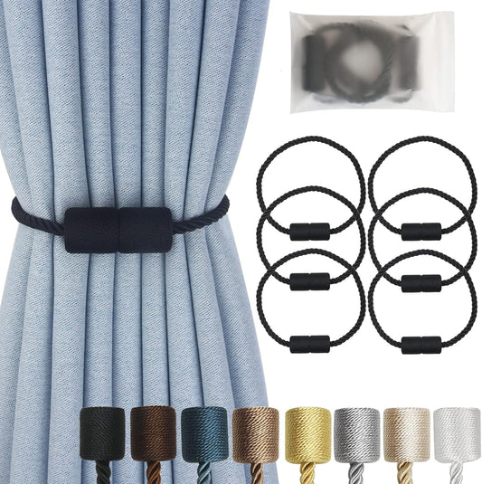Magnetic Curtain Tiebacks 6 Pack Black Curtain Rope Tieback Curtain Holders for Drapes Modern Tie
