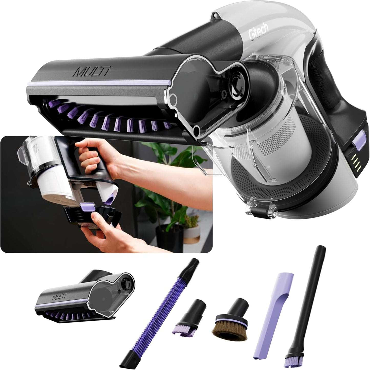 Gtech Multi Platinum Cordless Handheld Vacuum Cleaner - Portable Vacuum Cleaner for Car, Home, and More - Reinforced with Lightweight Aluminum - Rechargeable - 30 Mins Runtime