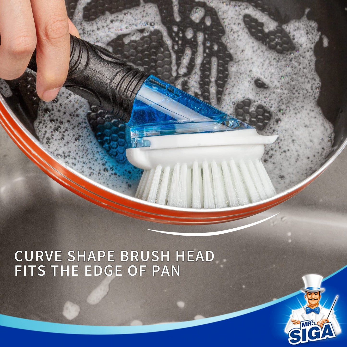 MR.SIGA Soap Dispensing Dish Brush, Kitchen Brush for Pot Pan Sink Cleaning