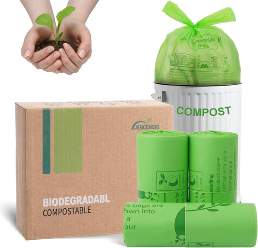Compost Bags 4-5 Gallon with Handles Tie Extra Thick 0.78 Mils Wastebasket Liners Bags for Kitchen Bathroom Office US BPI ASTM D6400 and Europe OK Compost Home Certified