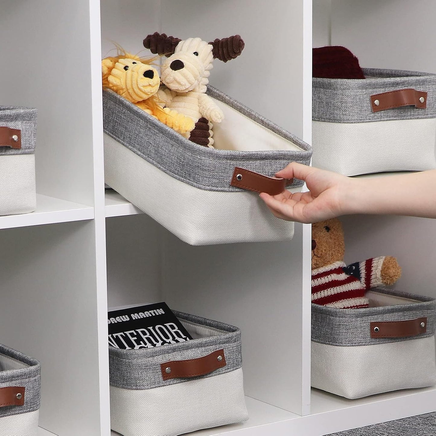 HNZIGE Small Storage Baskets for Organizing(6 Pack) Fabric Storage Baskets for Shelves, Baby Gift Baskets for Empty Closets, Laundry, Nursery, (Gray&White, 11.8" x 7.8" x 5.1")