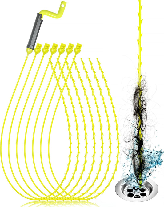 35inch Drain Clog Remover, Drain Cleaner Hair Clog Remover with Rotating Handle and 7 Refills, Drain Hair Remover Plumbing Snake, Easy and Quick Unclog Bathtub Drain, Sink, Shower (7 Pack)