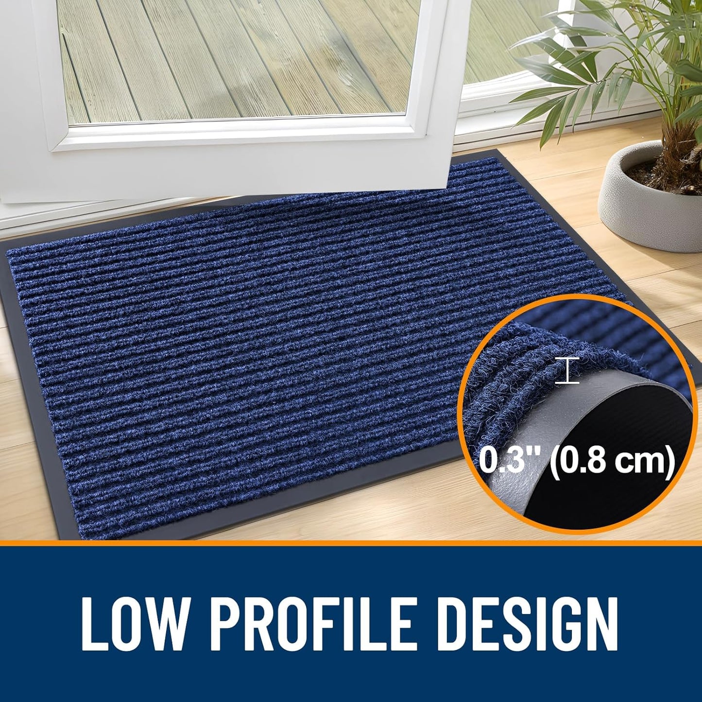 OLANLY Front Door Mat Indoor Outdoor Entrance, Waterproof Heavy Duty Doormat, Fade Resistant, Low Profile, Easy Clean Patio Porch Welcome Floor Mats for Entry, 36x24, Blue