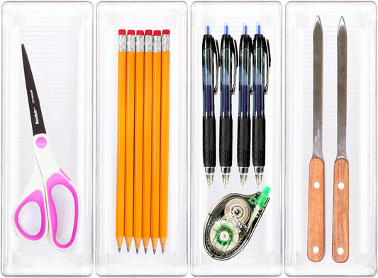 Simple Houseware Clear Drawer Organizer for Office Bin Desk Storage, 3.25"x 9.5", 4 Packs