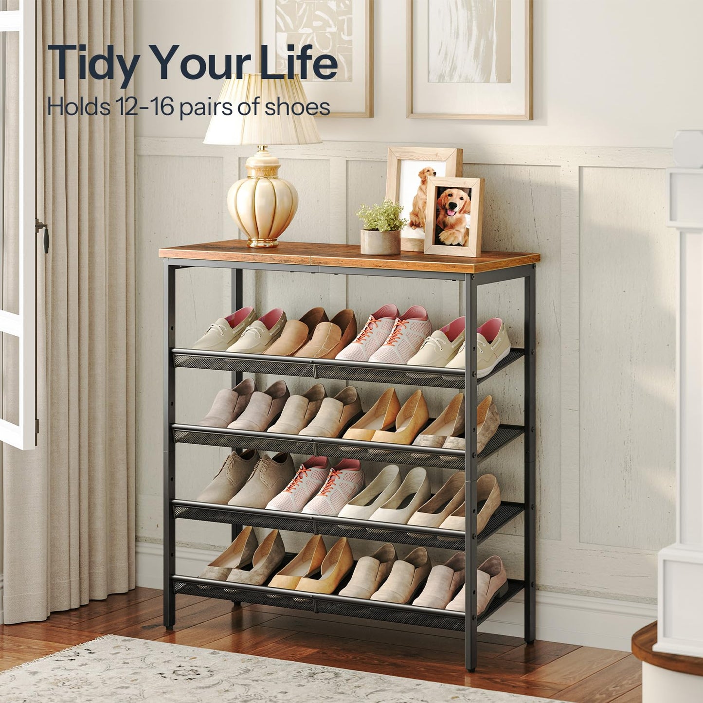 HOOBRO Shoe Rack for Entryway, 5-Tier Shoe Organizer with Adjustable Mesh Shelves, 16-20 Pairs of