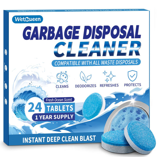 Wetqueen Garbage Disposal Cleaner and Deodorizer Tablets - 24 Pack, Fresh Ocean Scent, Powerful XL