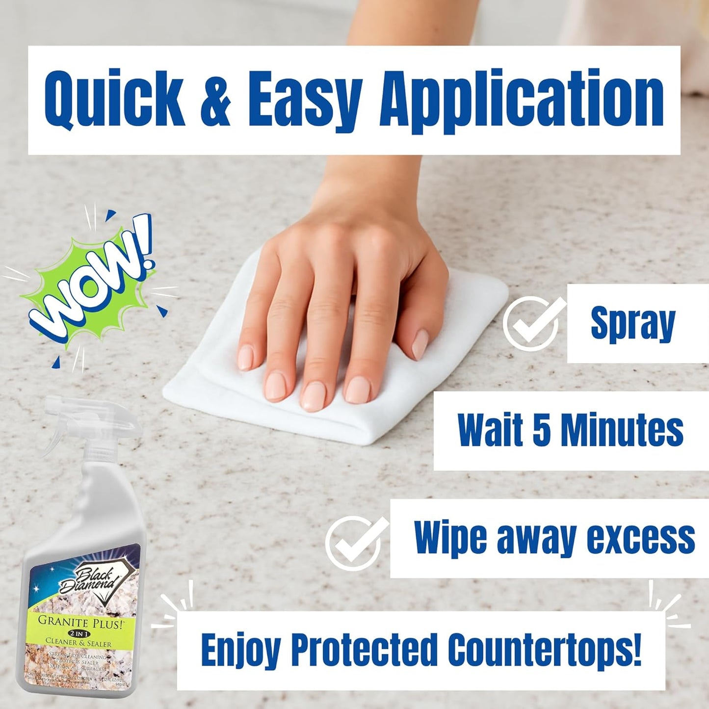 Black Diamond Stoneworks GRANITE PLUS! 2 in 1 Cleaner & Sealer for Granite, Marble, Travertine, Limestone, Ready to Use! 32 Fl Oz