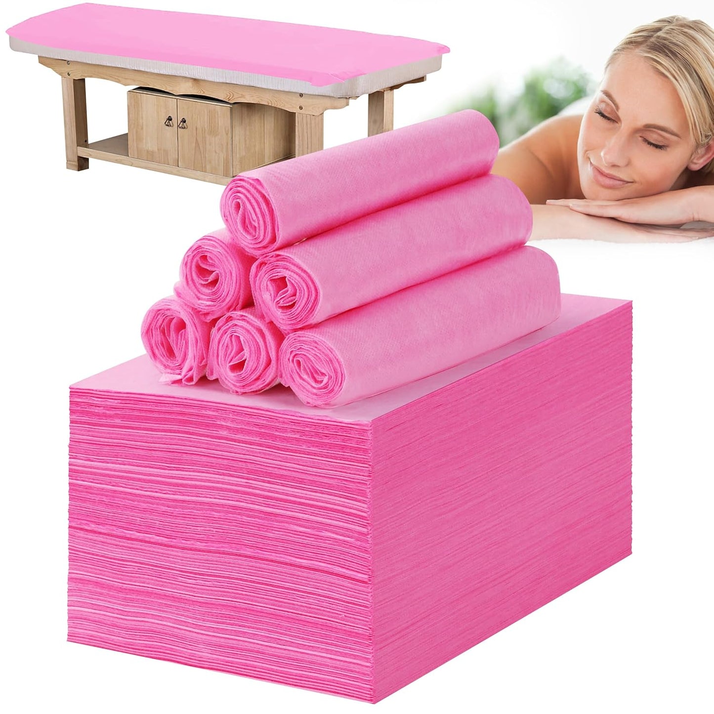 Disposable Bed Sheets for Massage Table 100 Pcs 31" x 71" Waterproof Massage Table Sheets Soft Non Woven Fabric SPA Massage Table Bed Cover Breathable for Beauty Tattoos Waxing Travel (Pink)