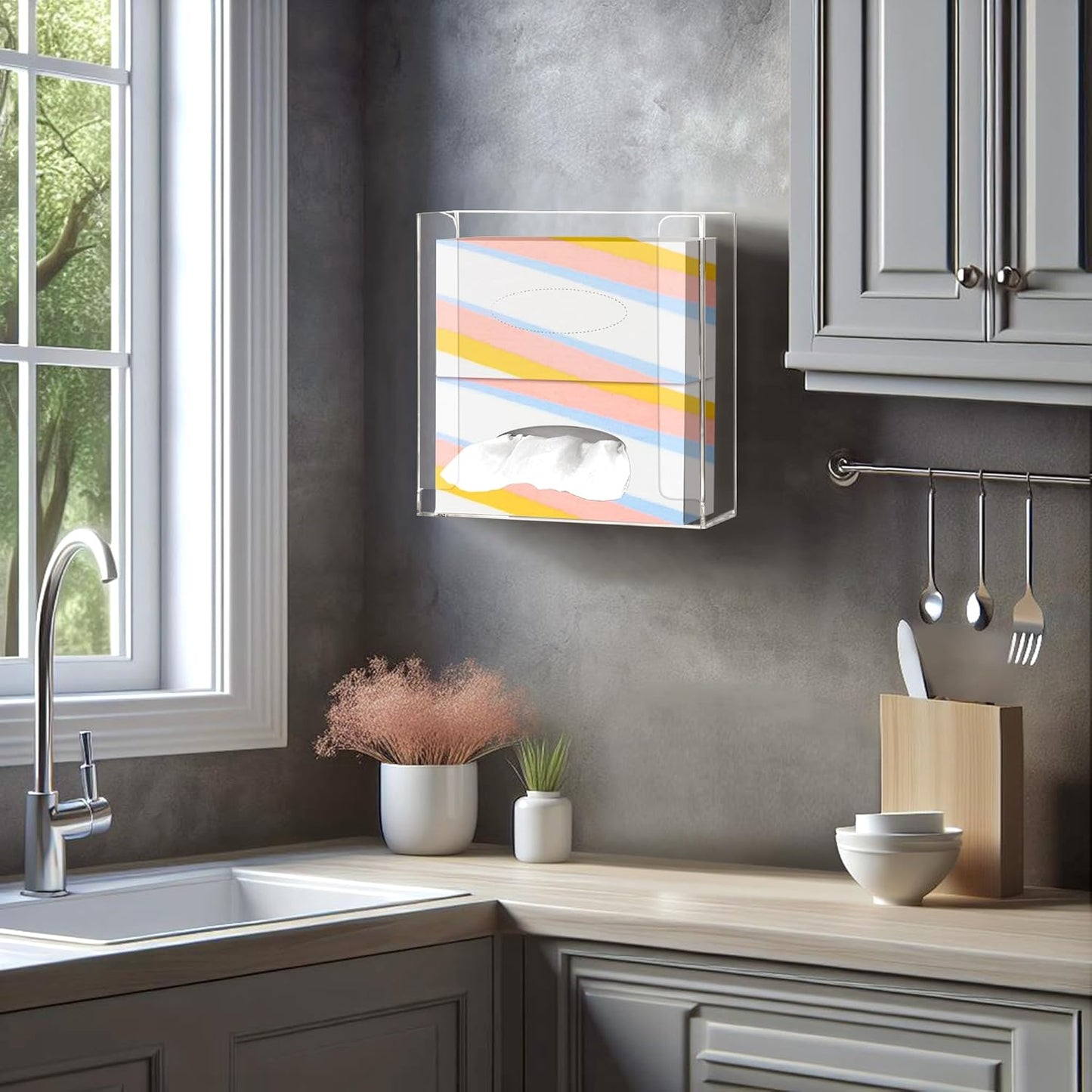 Amazing Abby Acrylic Glove Box Holder, Wall-Mounted Glove Dispenser, Floating Glove Box Organizer, Medium Size (for 2 Boxes), 10.5" W x 10.0" H x 3.5" D (Mounting Hardware Included)