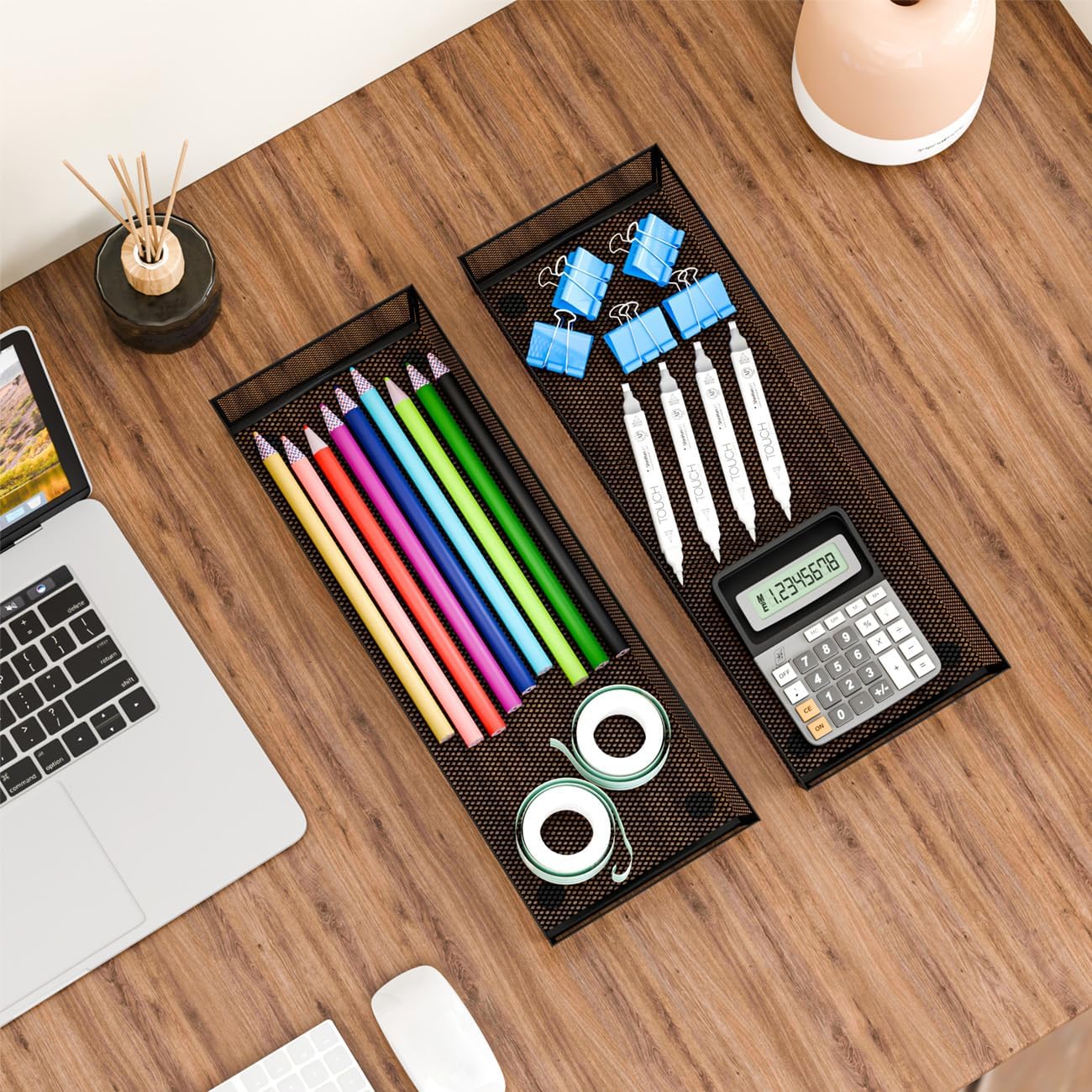 BYCY Silverware Drawer Organizer, Mesh Utensil Organizer for Kitchen Storage, Black Steel Metal Mesh Tray for Flatware Fork Spoon Knife… (15 * 6-4P-Black)