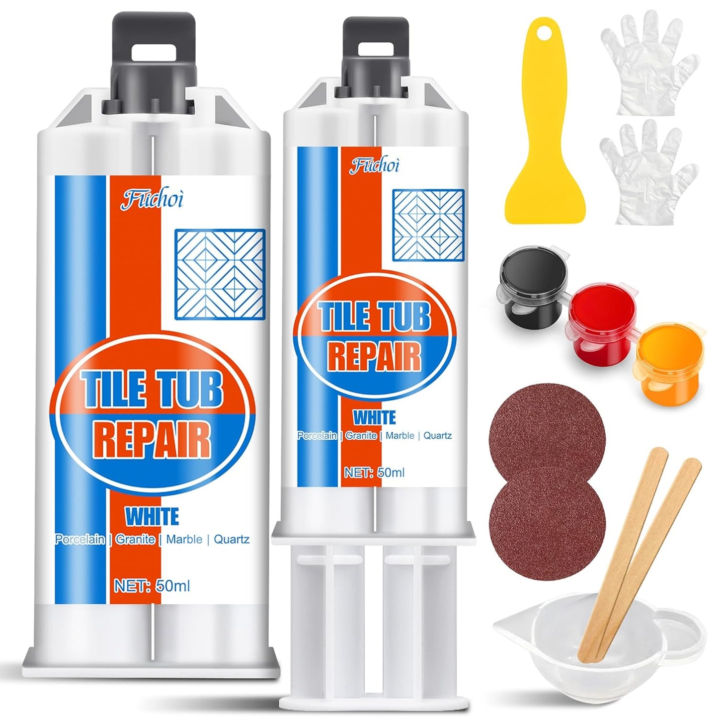 Tile Repair Kit, Ceramic Tile Chip Repair Kit, Porcelain Repair Kit for Ceramic, Tub, Acrylic, Fiberglass, Quartz, Marble and More, Tile Chip Repair Filler for Filling Dents, Cracks, Holes, Scratches