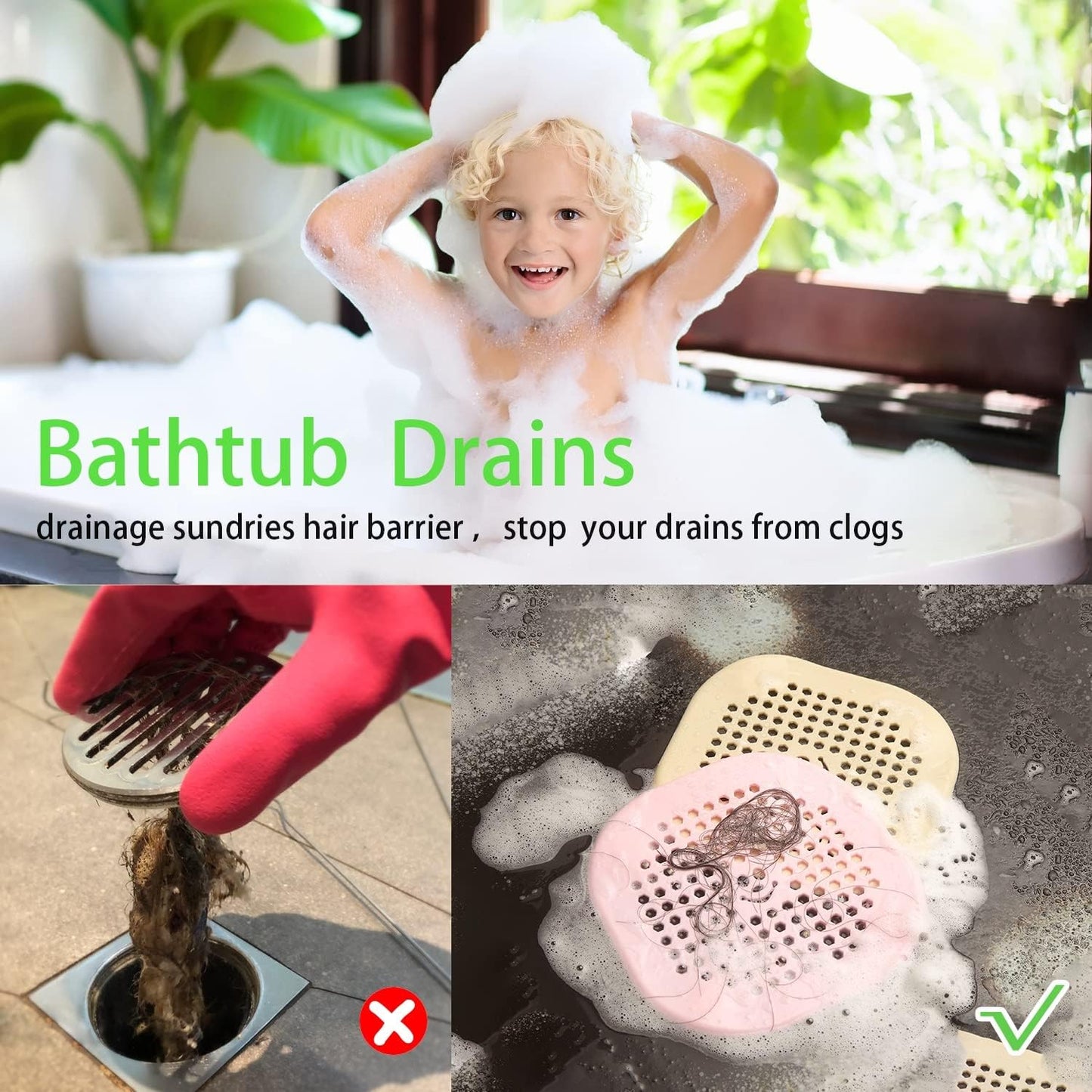 2 Pack Drain Hair Catcher Silicone Drain Protector Bathroom Accessories Hair Stopper Drain Cover for Shower Kitchen Bathroom Tub Deep Purple