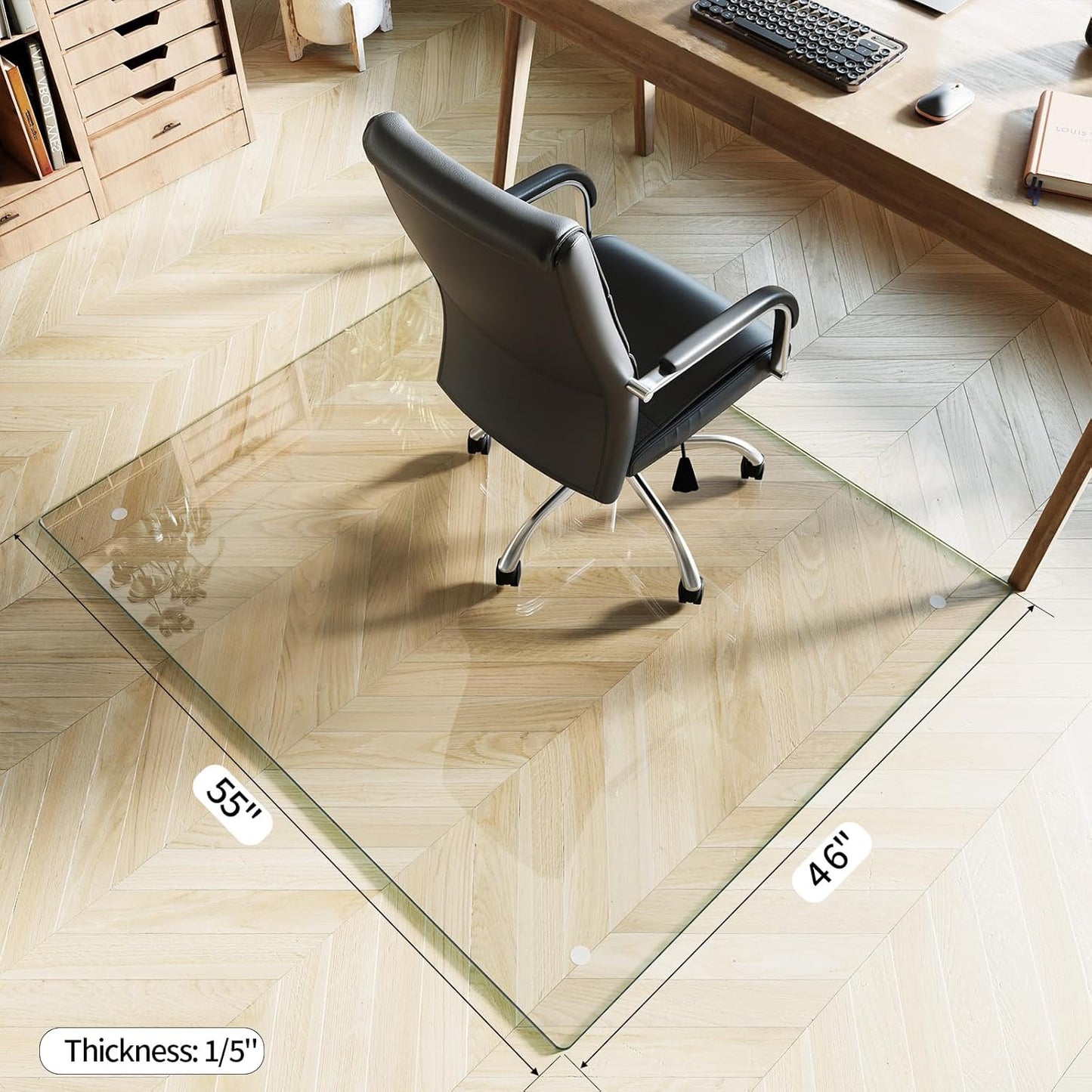 Koonmi Tempered Glass Chair Mat for Hardwood Floors & Carpets, 46" x 55“ Transparent Heavy Duty Office Floor Protector with Noise-Free Gliding Shatterproof for Home Office Desk