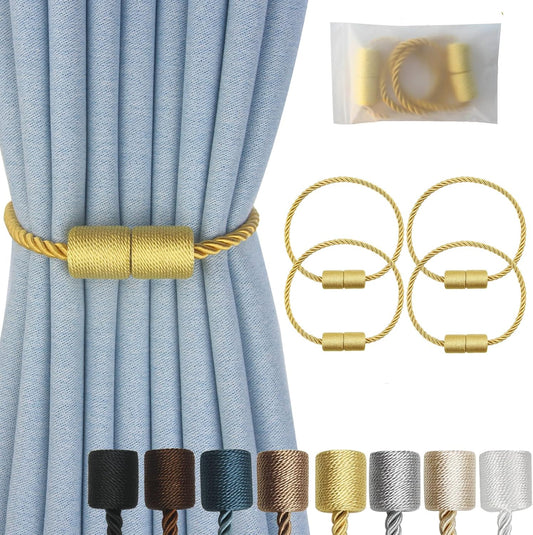 Magnetic Curtain Tiebacks 4 Pack Gold Curtain Rope Tieback Curtain Holders for Drapes Modern Tie