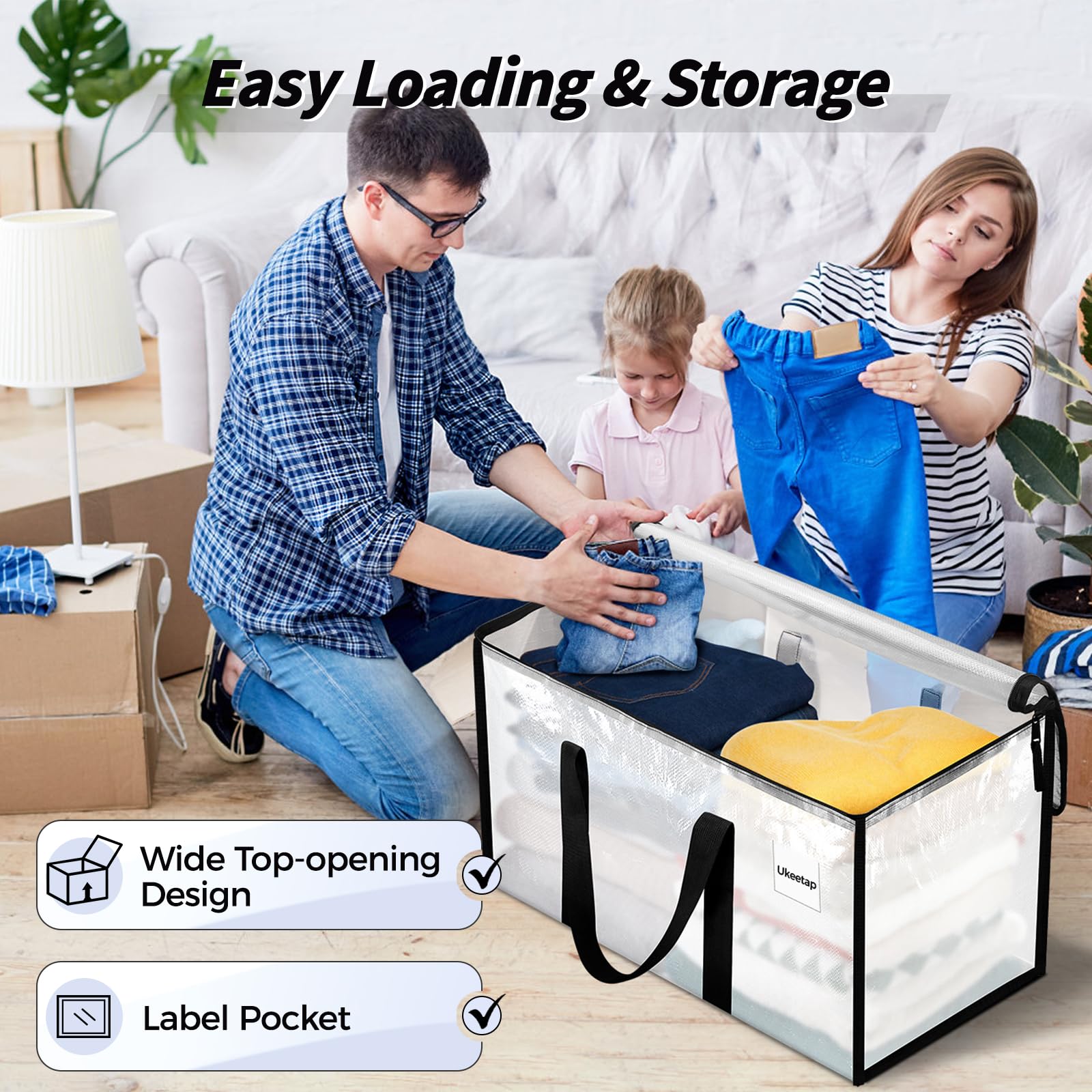 8 Pack Extra Large Clothes Storage Bins with Lids, Storage Bags with Reinforced Handles &