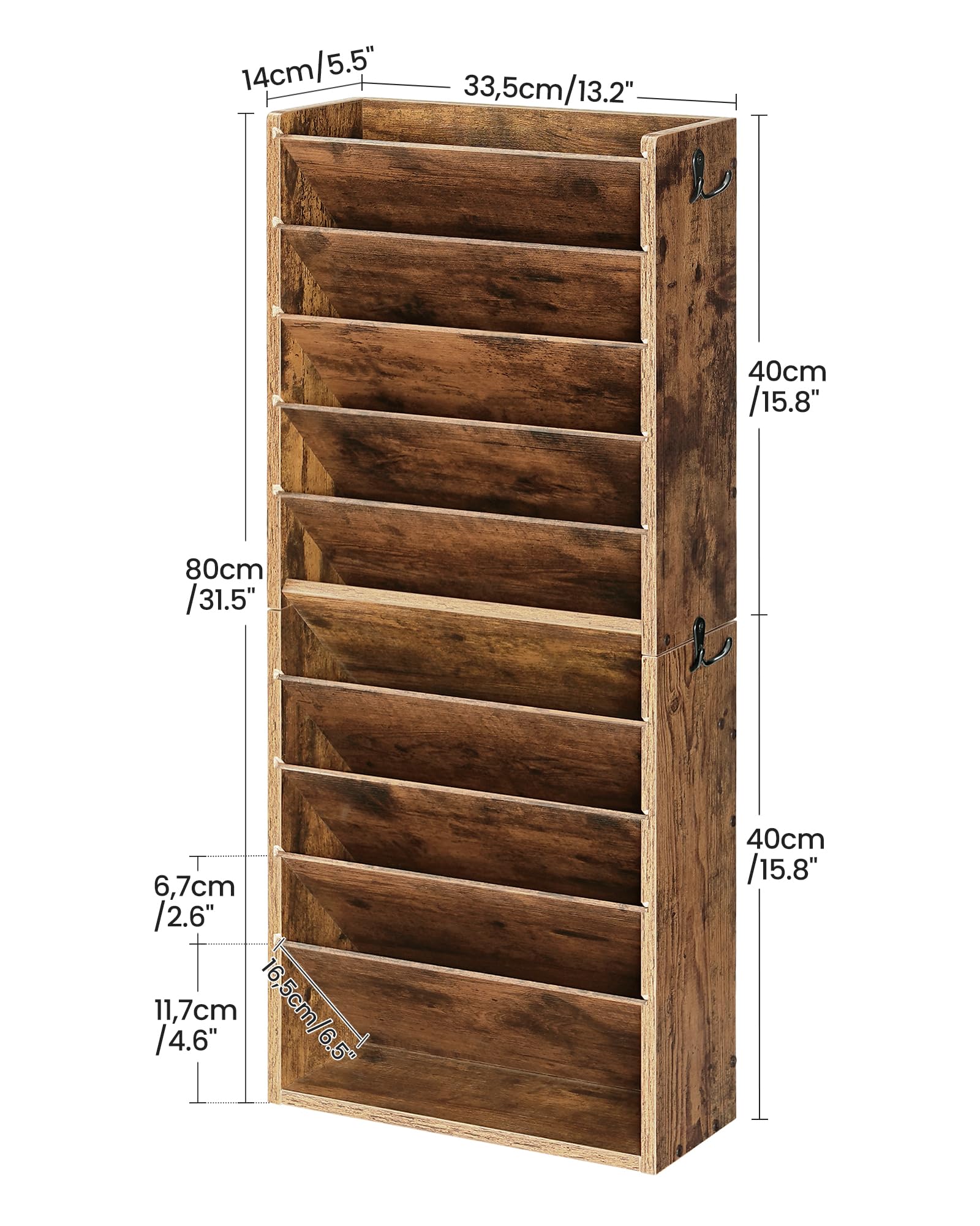 CHOEZON Wall File Organizer, 10-Tier Hanging Mail Organizer, Wall Mount File Holder with 4 Side