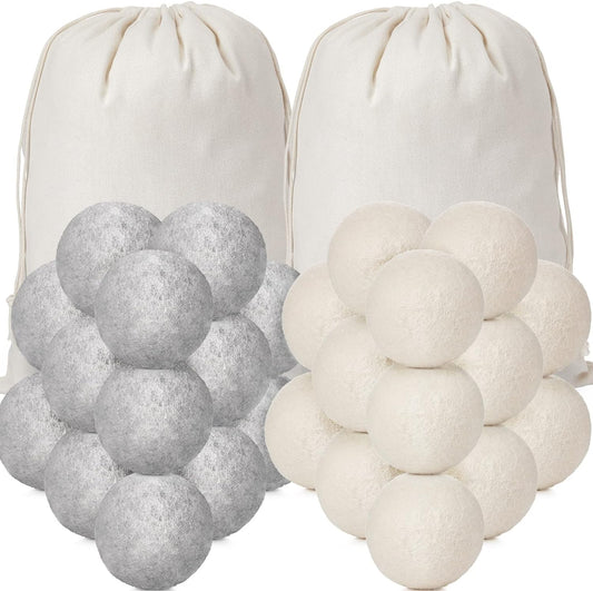 42 Pieces Wool Dryer Balls Set 40 Reusable Wool Balls with 2 Muslin Bags Laundry Balls Fabric Softener Ball Anti Wrinkle Anti Static Saving Energy and Time