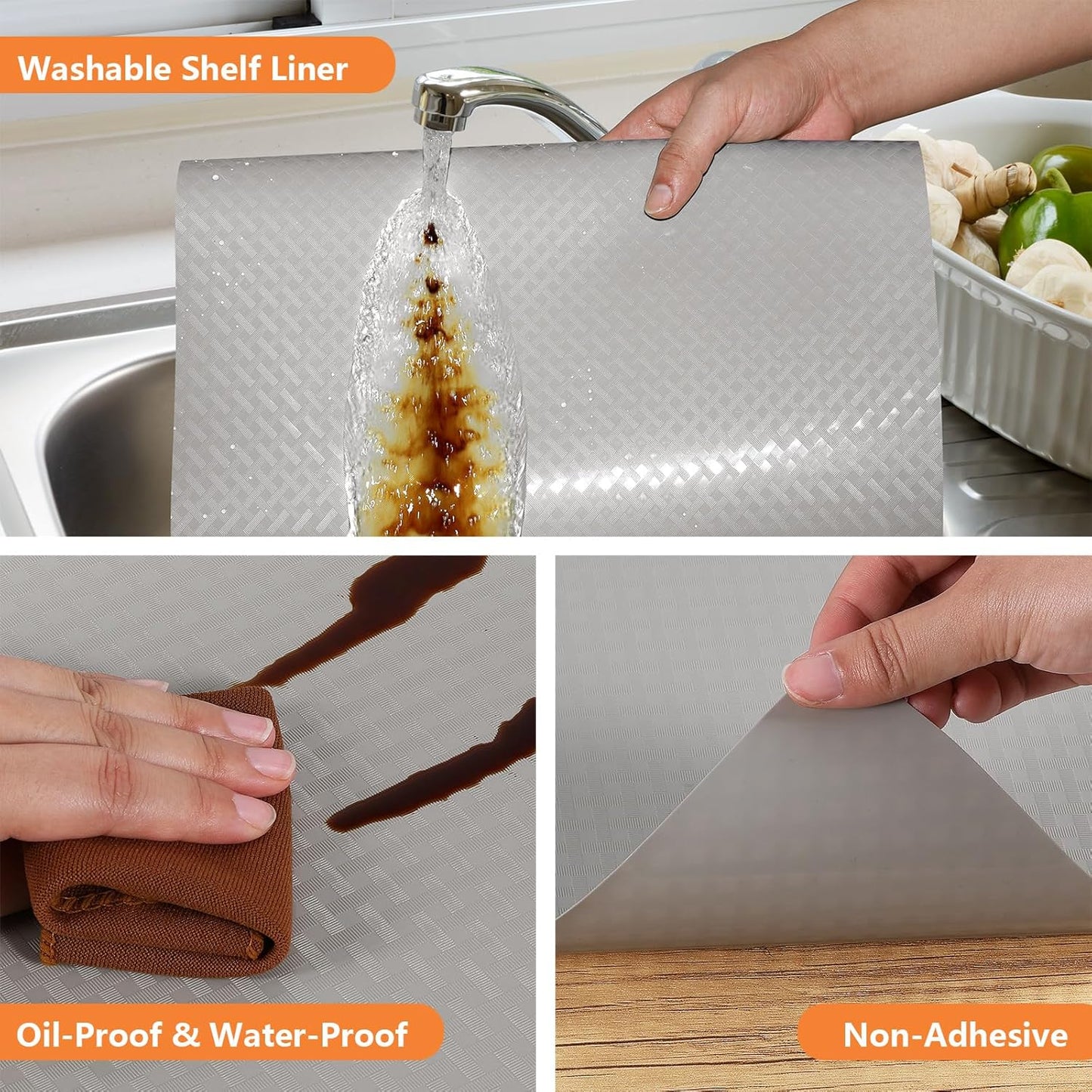 Light Gray Shelf Liners for Kitchen Cabinets Refrigerator Liners Waterproof & Oil-Proof Kitchen Cupboard Liner Drawer Mats EVA Material Non Adhesive Fridge Liner for Shelves 17.5 x 236.2 Inches