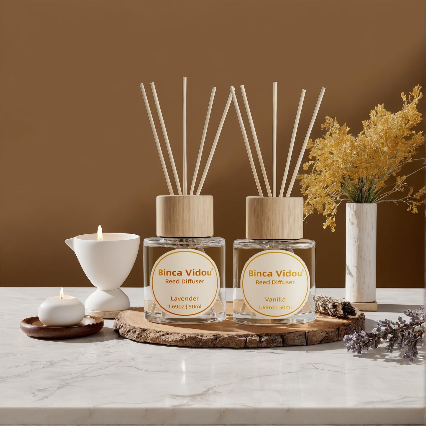 Reed Diffuser Set, Binca Vidou Lavender & Vanilla Natural Scent Oil Diffusers with Sticks for Home