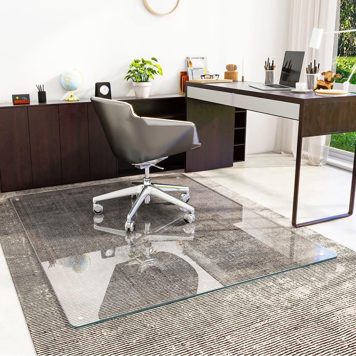 [Tempered Glass] 48" x 60" Glass Chair Mat, Heavy Duty Hard Tempered Glass Mat with Round Corner and Polished Edge, Transparent Glass Office Chair Mat for Office and Home Hard Floor or Carpeted
