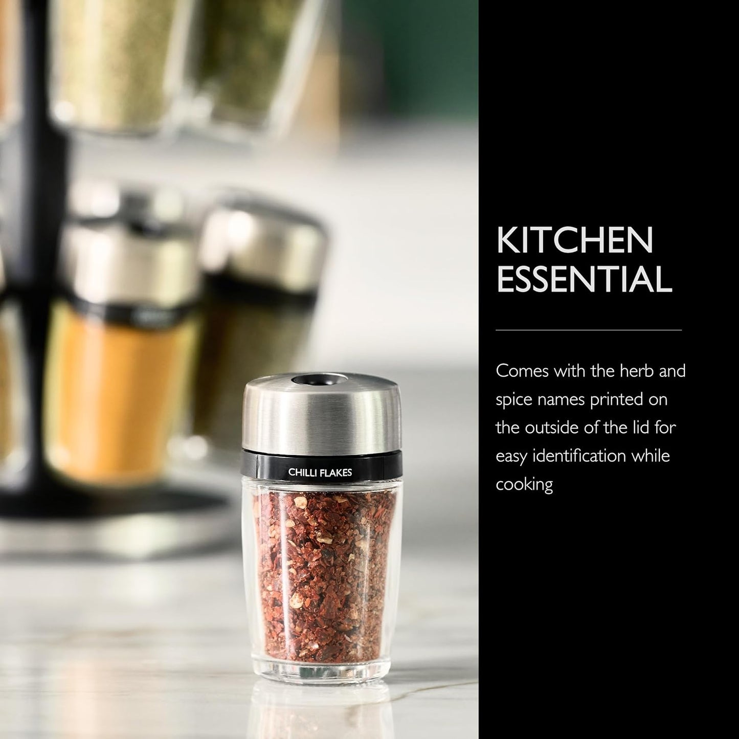 Cole & Mason 16 Herb & Spice Carousel - Rotating Spice Rack - Metal Two-Tier Organizer - Lazy Susan Style - Stainless Steel/Black, 10 inch