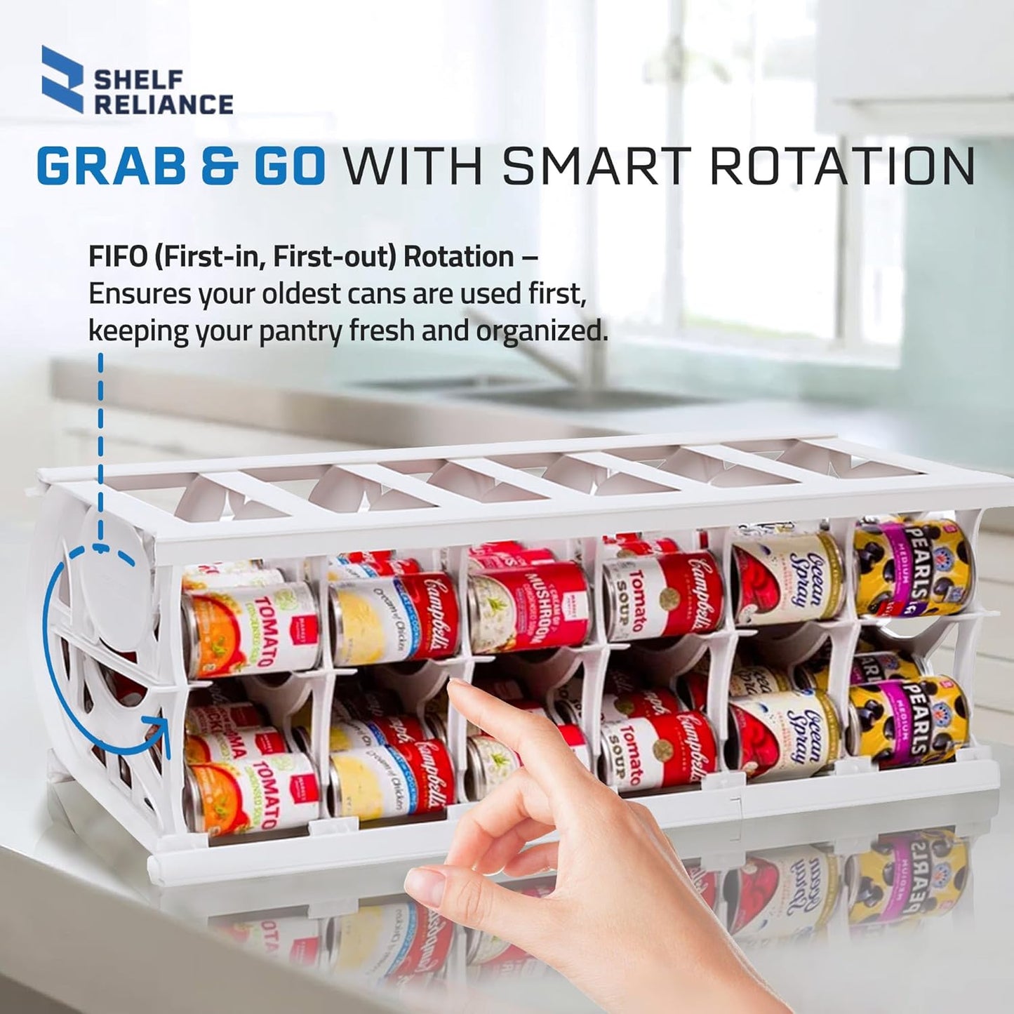 Shelf Reliance Cansolidator Pantry Plus - 1-Pack Can Organizer for Pantry, Stackable Soda Can Storage for Kitchen, Holds 60 Cans of Food or Soda