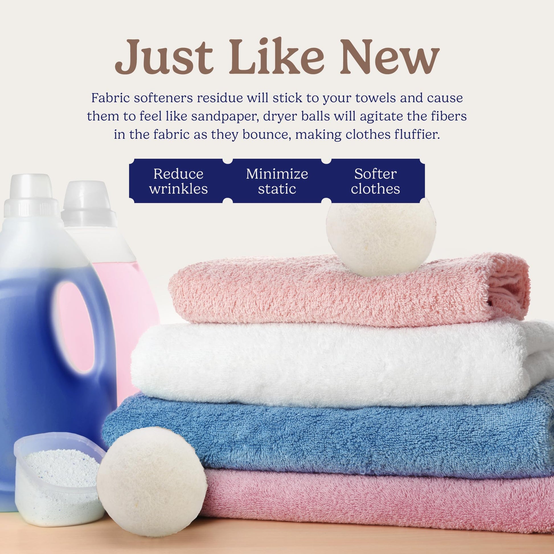 Handy Laundry Wool Dryer Balls 4-Pack, Reusable Natural Fabric Softener