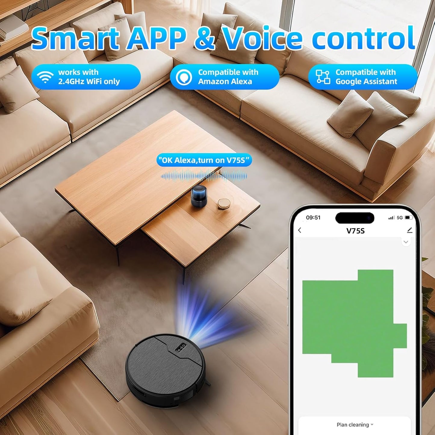 Robot Vacuum and Mop Combo, Robot Vacuum Cleaner, 6 Cleaning Modes, Large Capacity Water Tank Dustbin, Self-Charging, WiFi/App/Alexa, Ideal for Hard Floor, Carpet, Pet Hair