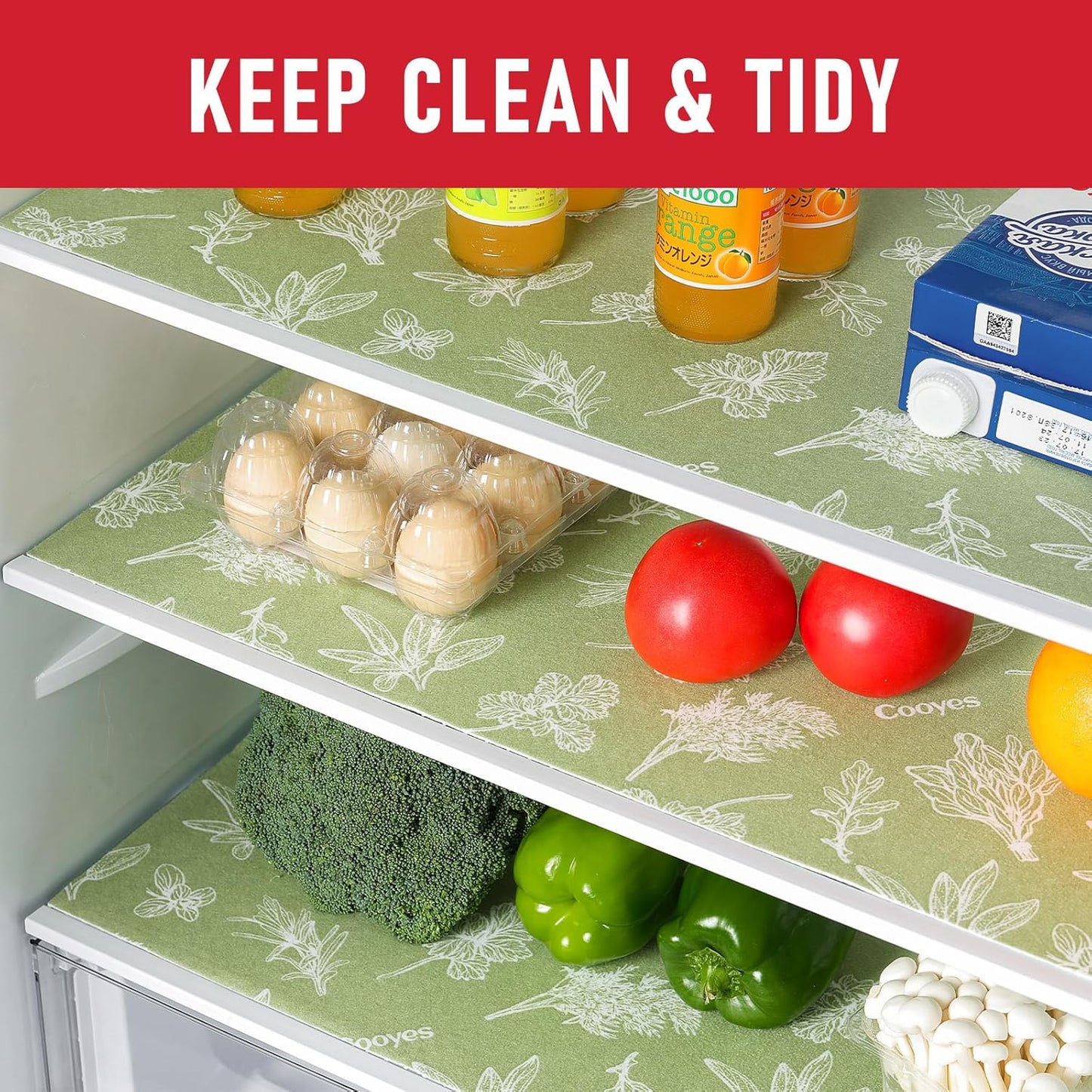 Cooyes Large Fridge Liners for Refrigerator, 17.7" × 36", Drawer & Shelf Liners for Kitchen Cabinets Non-Adhesive, Breathable Cloth Material, Non-Slip, Keep Produce Fresh Longer, 6 Pack, Sage Green
