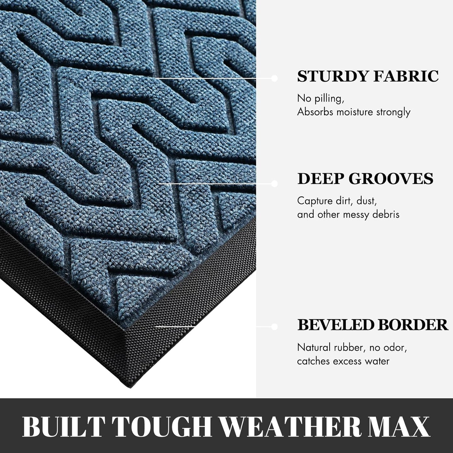 Yimobra Large Door Mat Outside Entrance 47x24, Waterproof Heavy Duty Outdoor Mats for Front Door, Non Slip Rubber Entry Mat for Garage Patio, Easy Clean, Mix Blue