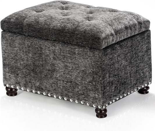 Joveco Storage Ottoman Bench, Rectangle 24" Velvet Foot Rest Stool Square Footstool for Living