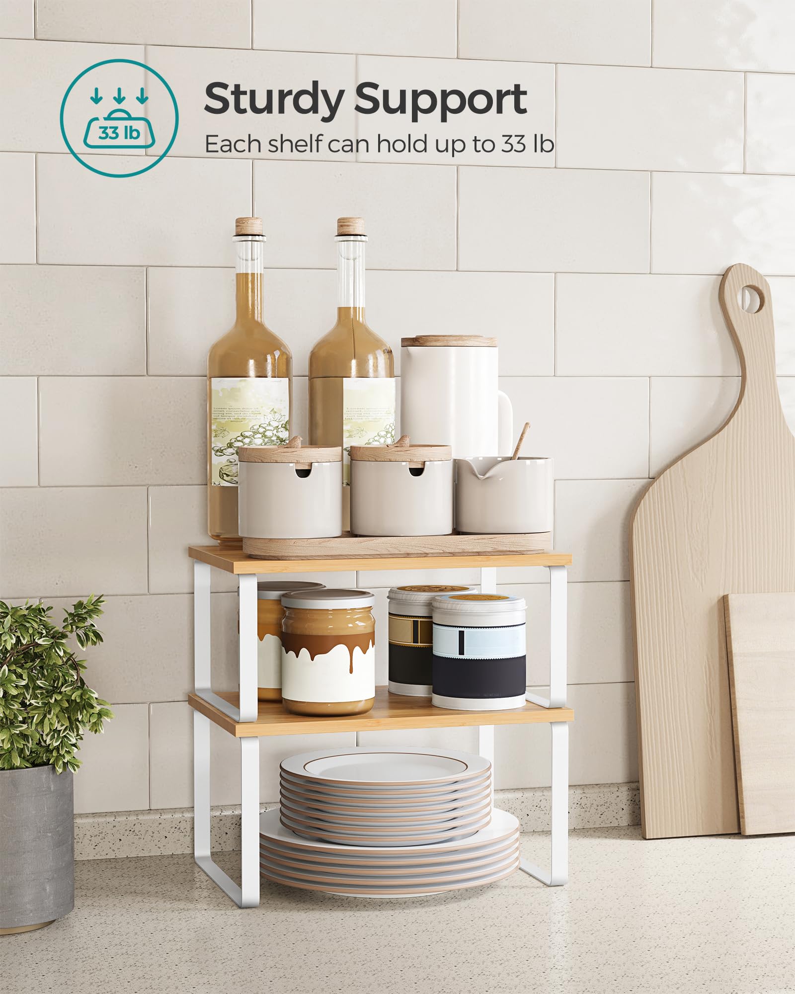 SONGMICS Cabinet Organizer Shelf, Set of 4 Kitchen Counter Shelves, Kitchen Storage, Spice Rack
