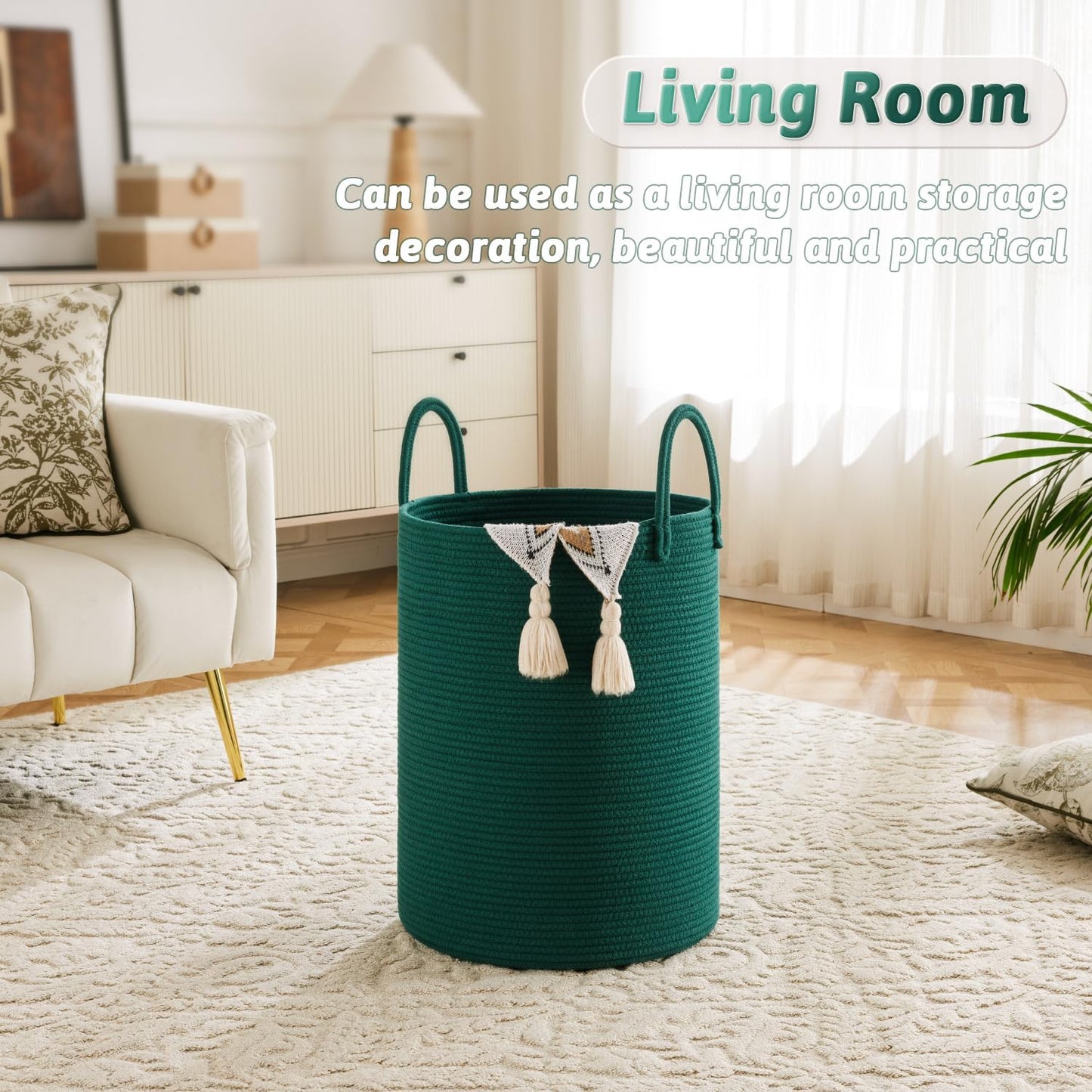 Laundry Basket,Woven Cotton Rope Laundry Hamper,100L for Decorative Storage of Dirty Clothes,Toys and Blankets in Bathroom,Baby Room and Living Room