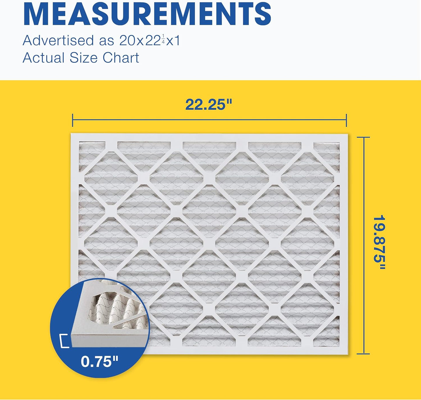 Aerostar 20x22.25x1 Air Filter MERV 13 (For Allergies, Dust, Lint, Mold, Pet Dander, Smoke, Smog & Bacteria) - Electrostatic MPR 1500-1900 & FPR 10 - Pleated HVAC AC Furnace Air Filters - Pack of 6