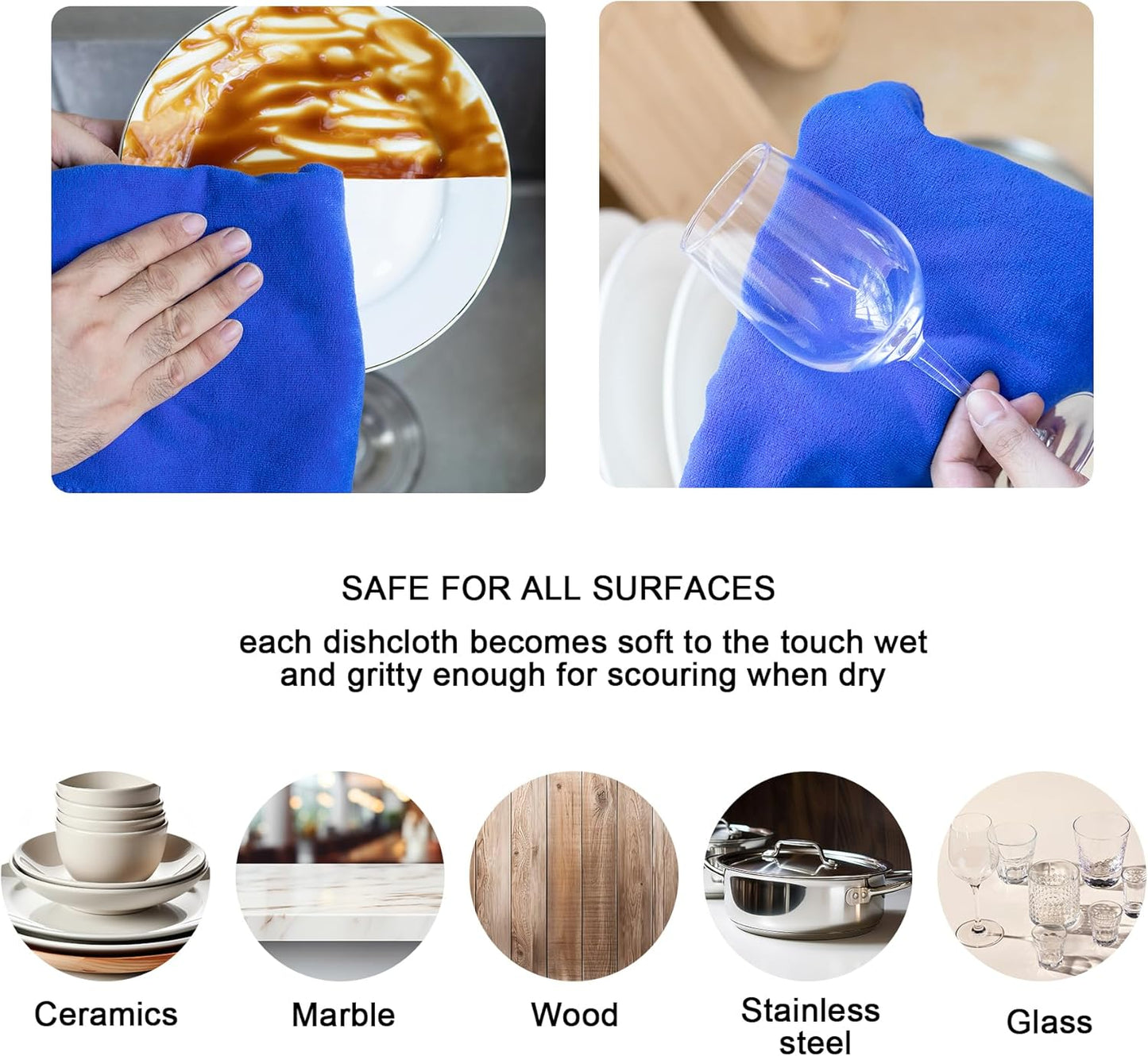 kimteny 13x28 Inches Kitchen Cloth Dish Towels, 400 GSM Premium Dishcloths, Super Absorbent Coral Velvet Microfiber Cleaning Cloths, Fast Drying Rags for Washing Dishes (8 Pack, Blue)