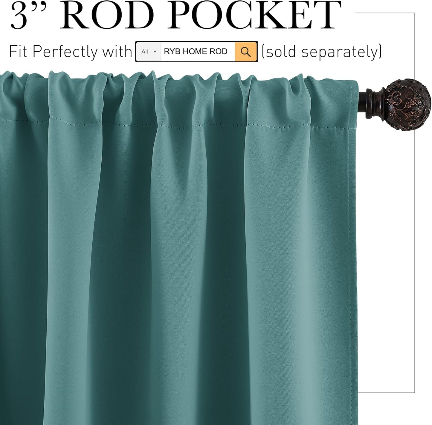 RYB HOME Kitchen Curtains Blackout - Half Window Curtains Thermal Insulated Blackout Privacy Drapes for Living Room Cafe Bedroom Basement, W 42 x L 36, Teal, 2 Panels