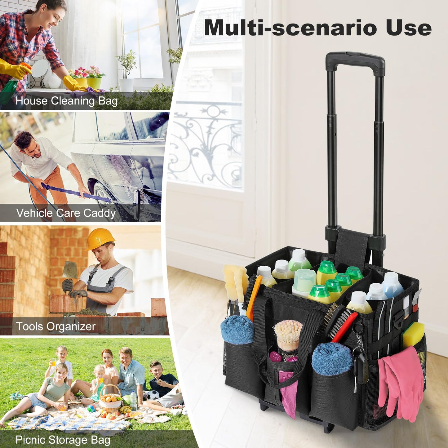 Housolution Rolling Cleaning Caddy Bag with Wheels, Black