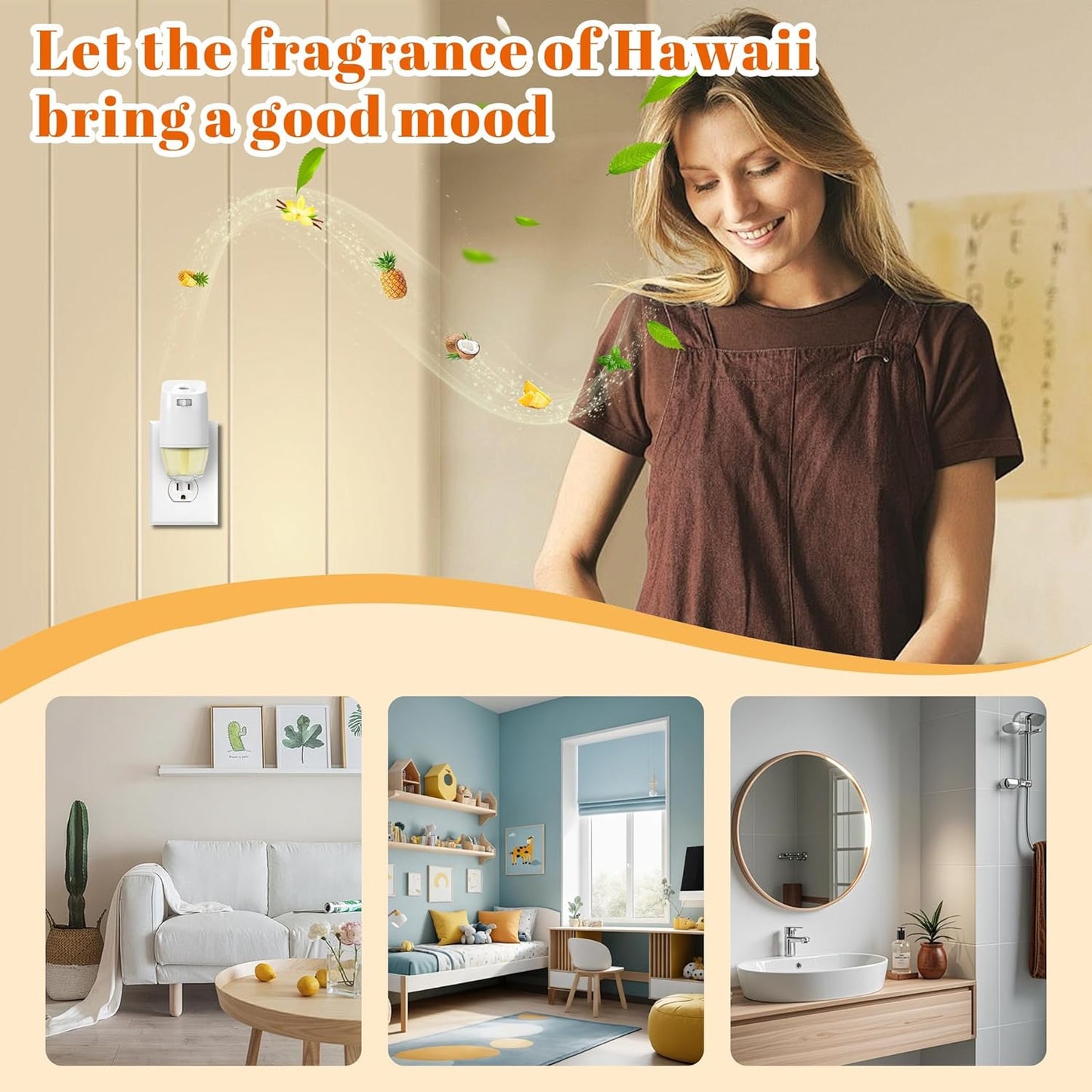 Plug-in Refills Home Plug-in Air Freshener - Hawaiian Scent Refills 6 Count Long-Lasting Fragrance, For Rooms and Bathrooms Wall, Compatible with Air Wick, Compatible with Glade