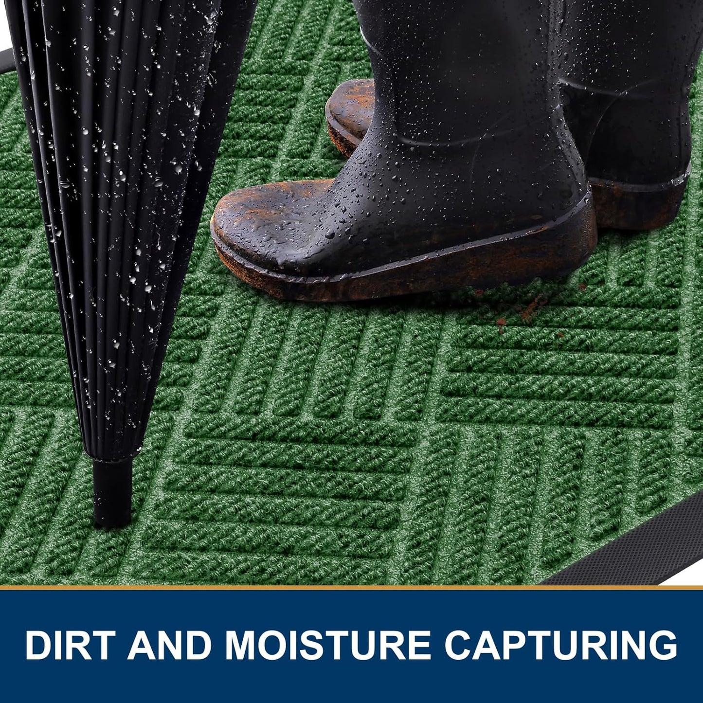 Smiry Front Door Mat Outside Entrance, Heavy Duty Outdoor Indoor Natural Rubber Doormat, Non Slip, Trap Dirt and Moisture, Easy Clean, Low Profile Patio Porch Entryway Mat, 29.5x17, Green