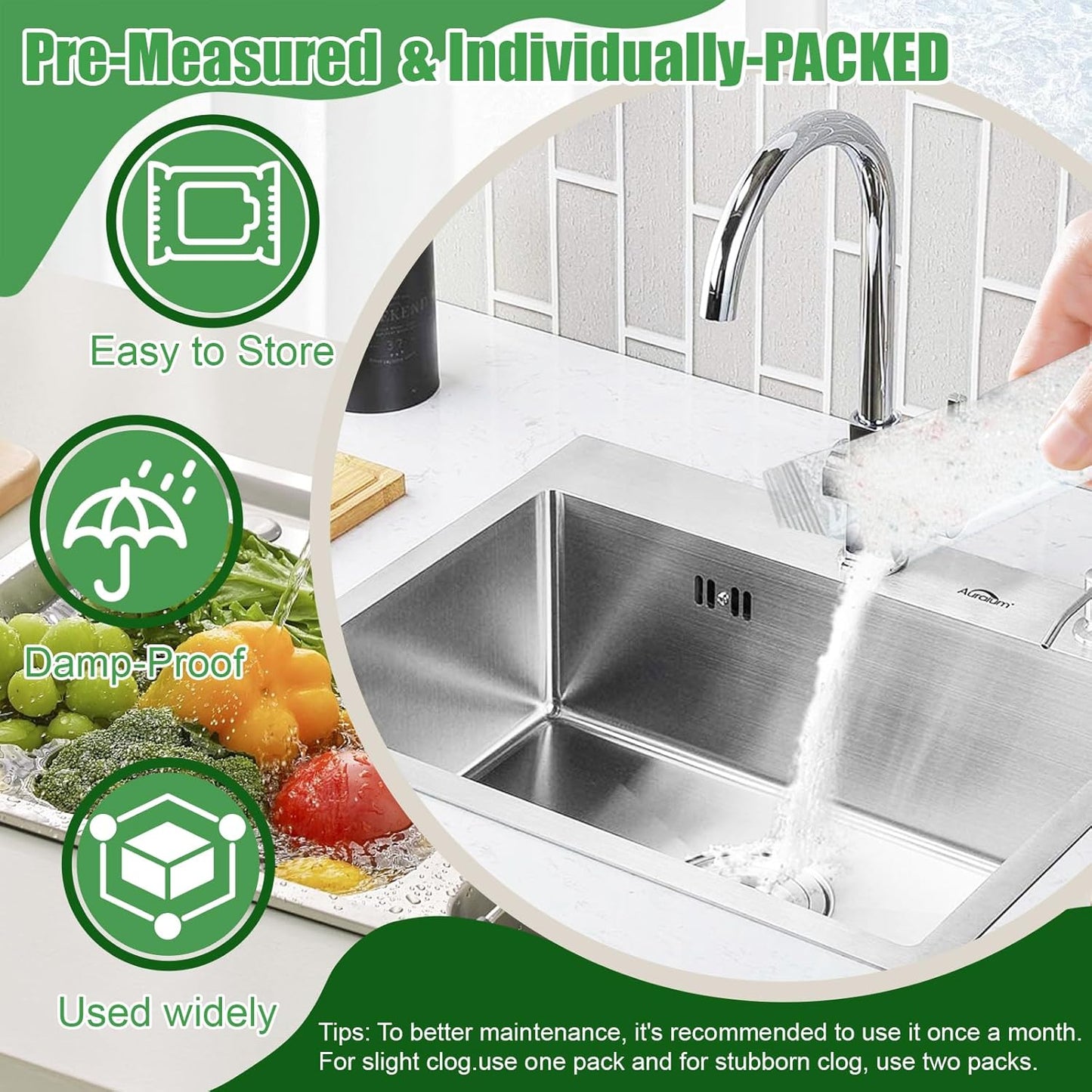 Drain Clog Remover Powder Sink Drain Cleaner for Hair and Grease, 18-Packs Heavy-Duty Powerful Kitchen Sink and Shower Unclogger, Pipe-Safe