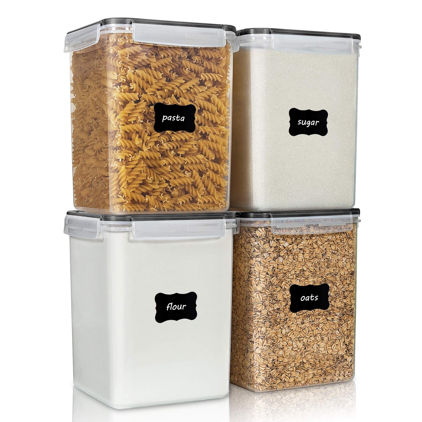 Vtopmart 5.2L Flour Sugar Storage Containers, 4 PCS, Black