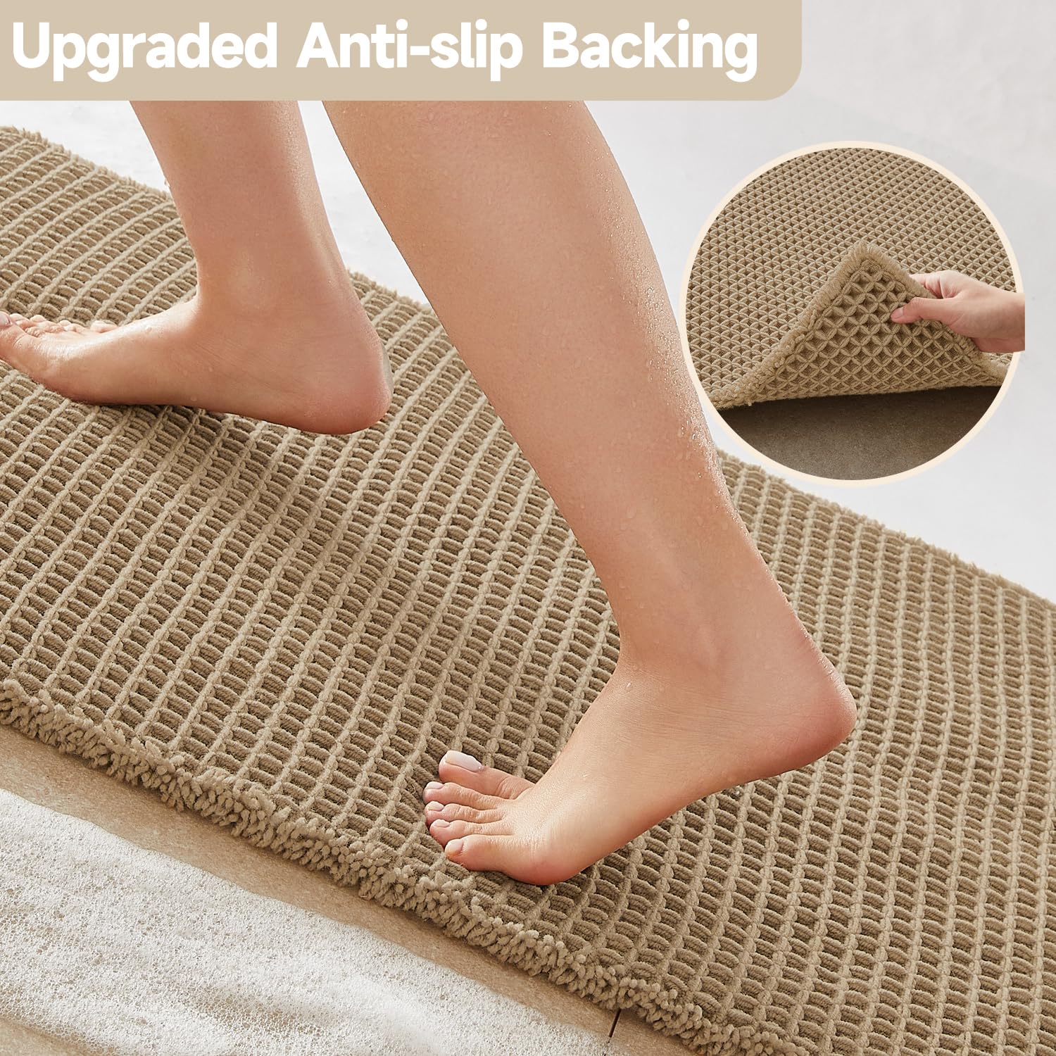 TYUU Waffle Bath Mat, Boho Bathroom Rugs Non Slip Washable, 30x20 Khaki