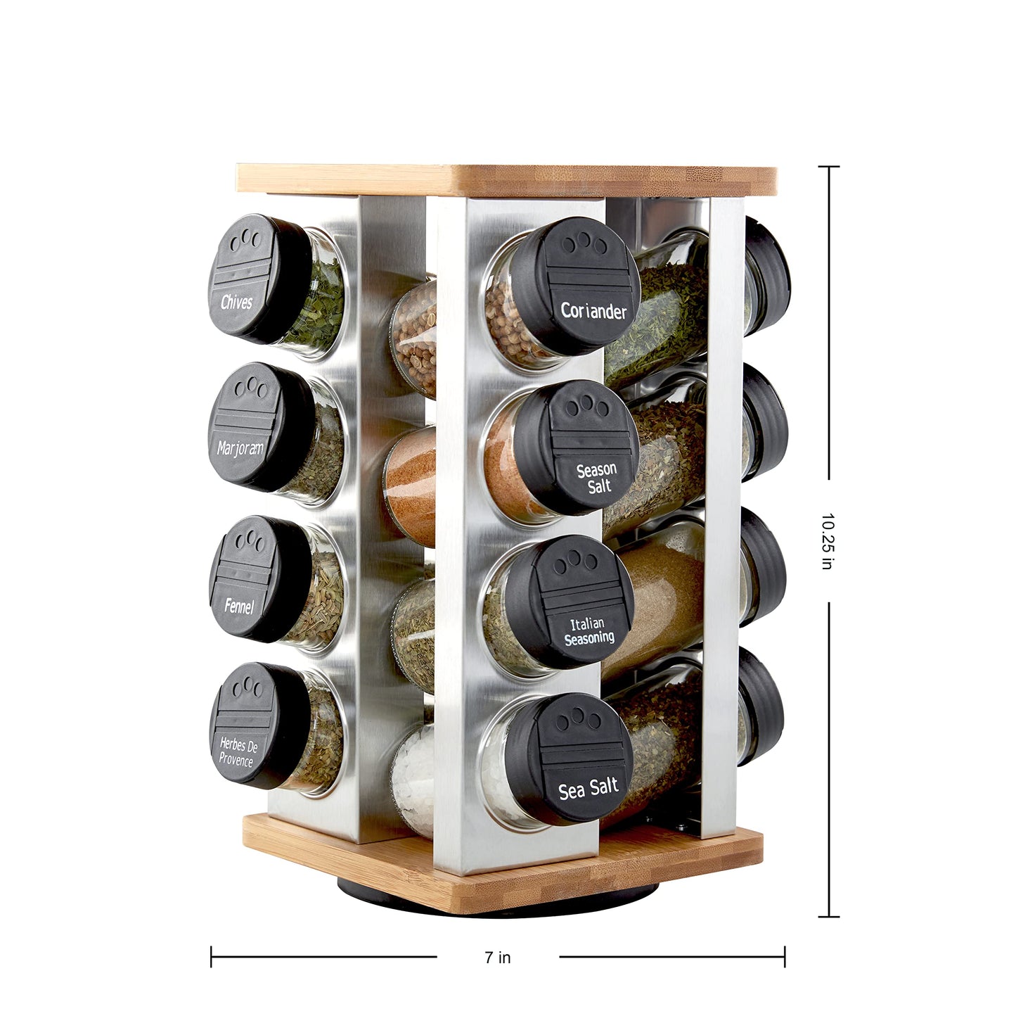 Kamenstein 16 Jar Warner Revolving Countertop Spice Rack Organizer with Lift & Pour Caps and Spices
