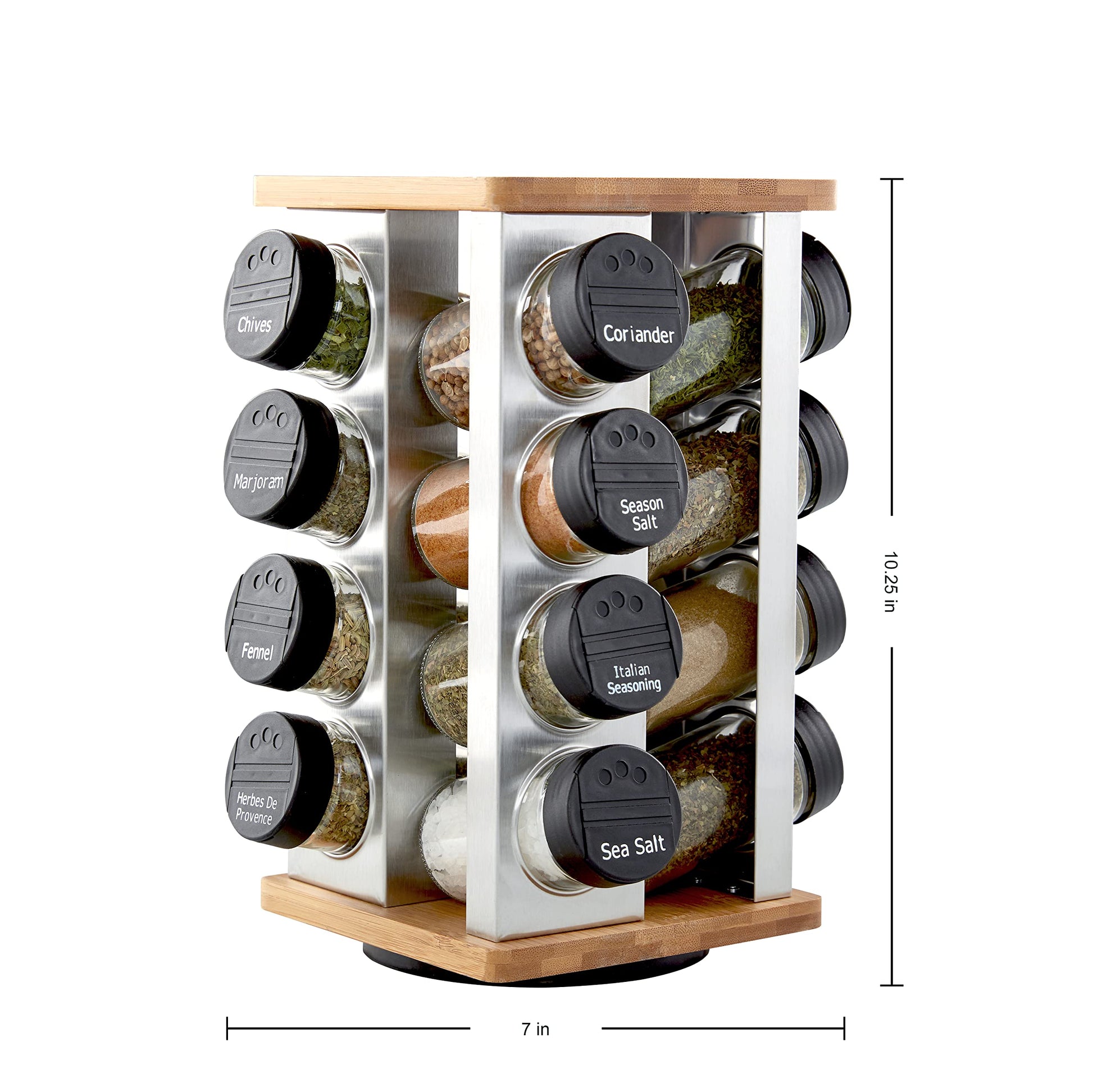 Kamenstein 16 Jar Warner Revolving Countertop Spice Rack Organizer with Lift & Pour Caps and Spices