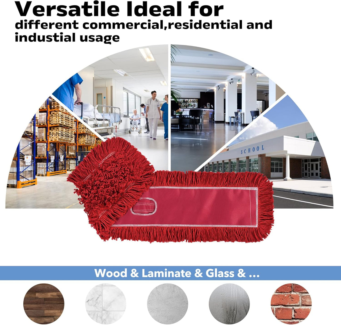 Matthew Cleaning 36'' Industrial Strength Cotton Dust Mop Refill Washable Replacement Heads for Residential & Commercial Use Fit Standard Dust Mop Frames, Hardwood, Concrete Floors Red 6 Pack