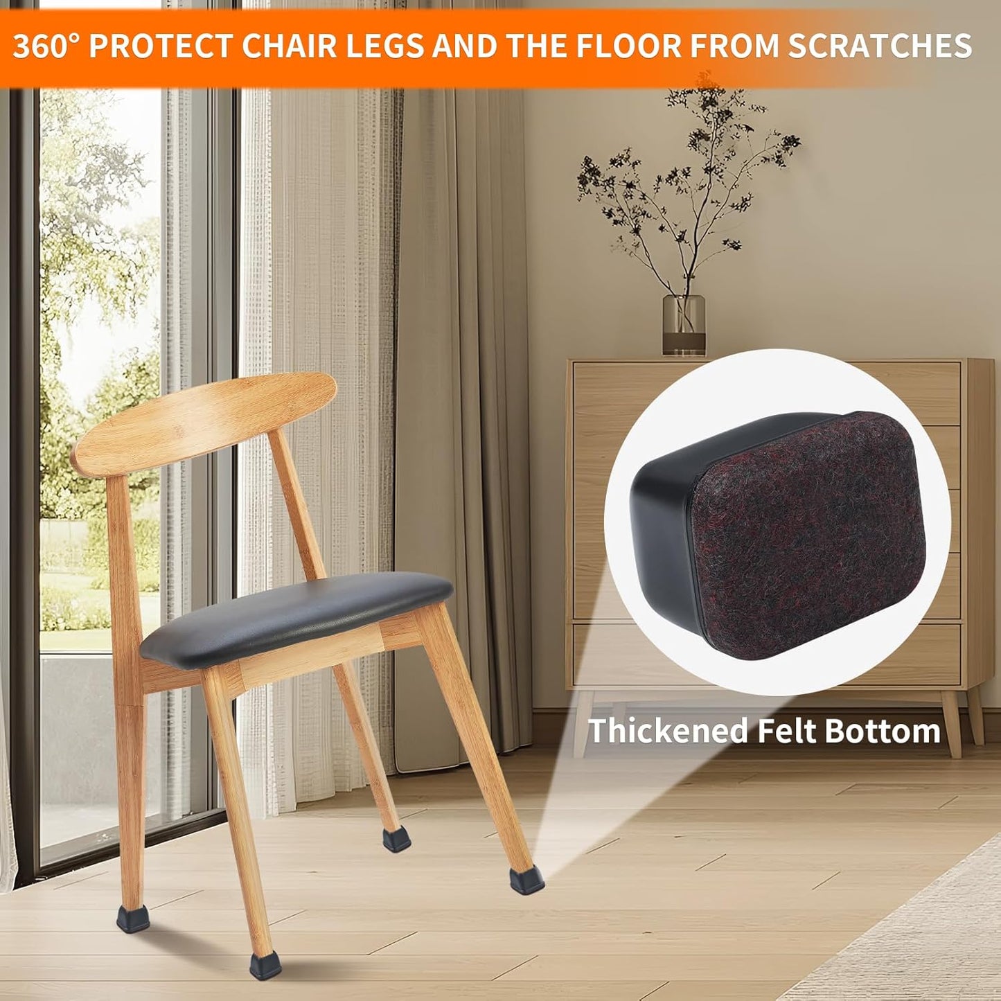 Ezprotekt 24 Pcs Rectangle Felt Chair Leg Floor Protectors for Hardwood Floors, Rectangle Black Silicone Furniture Pads Caps Covers for Chair Desk Table (Fit L :1.3-1.7", W: 0.6-0.9")