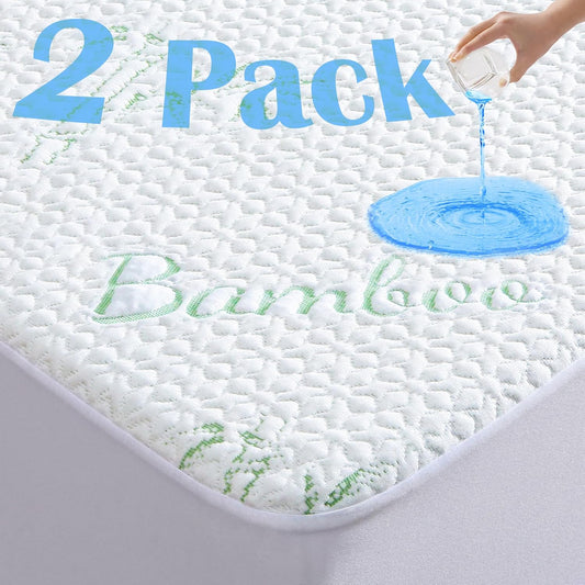 GOONIK 2 Pack Twin Size Mattress Protector, Breathable Bamboo Viscose Waterproof Twin Mattress Pad