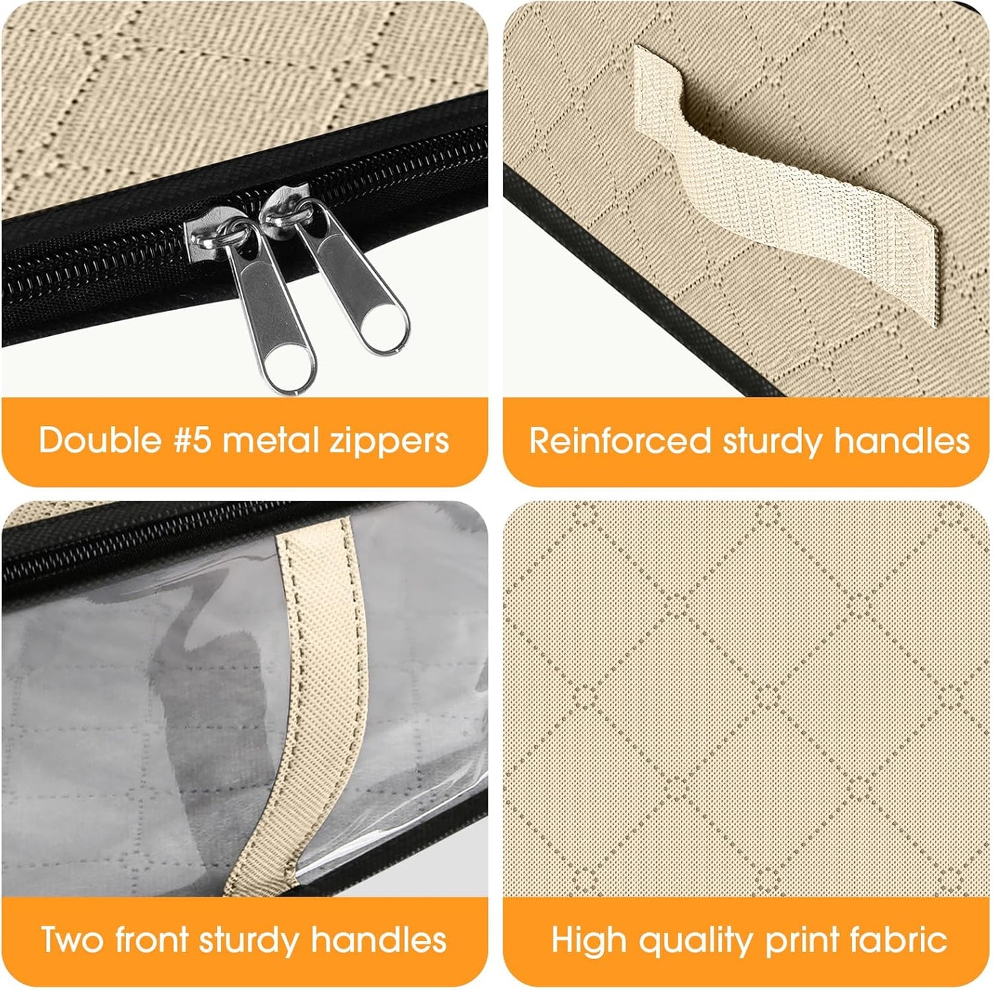 StorageRight Under Bed Storage Bins, 2-Pack 40L Foldable Fabric Storage Bags with Transparent Window, Breathable Organizer for Clothes/Blanket/Comforter/Quilts,Beige