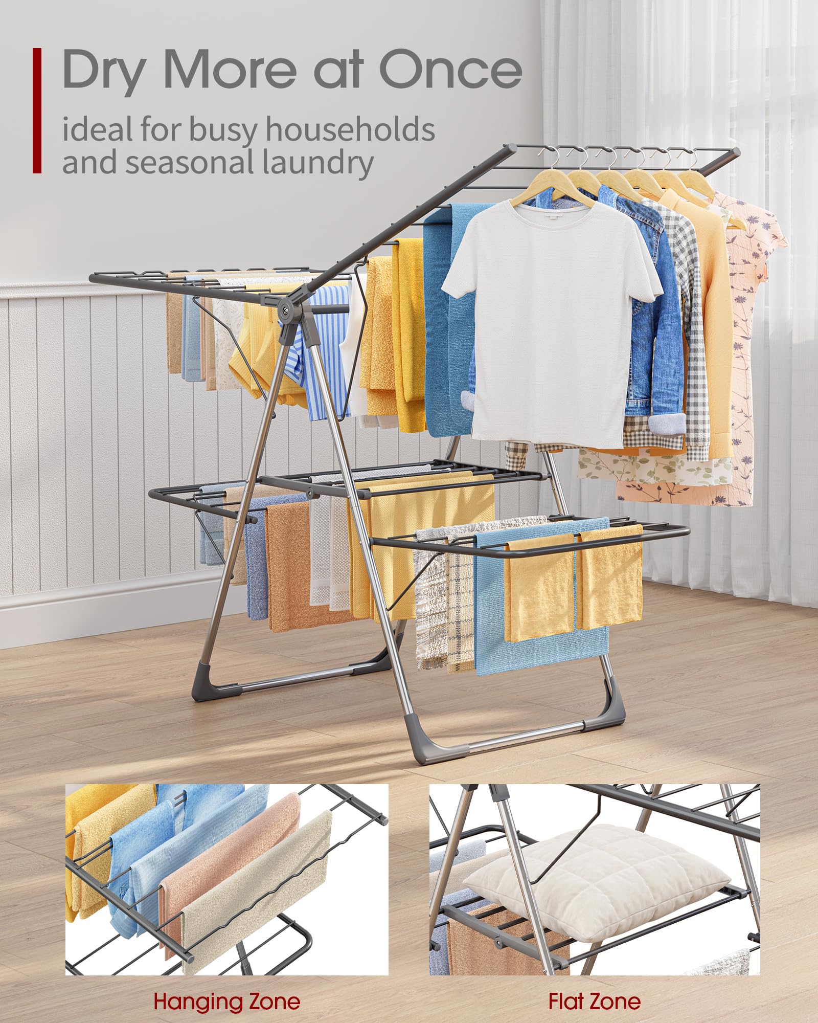 Sakugi Clothes Drying Rack, Foldable 2-Level with 55.5" Adjustable Wings